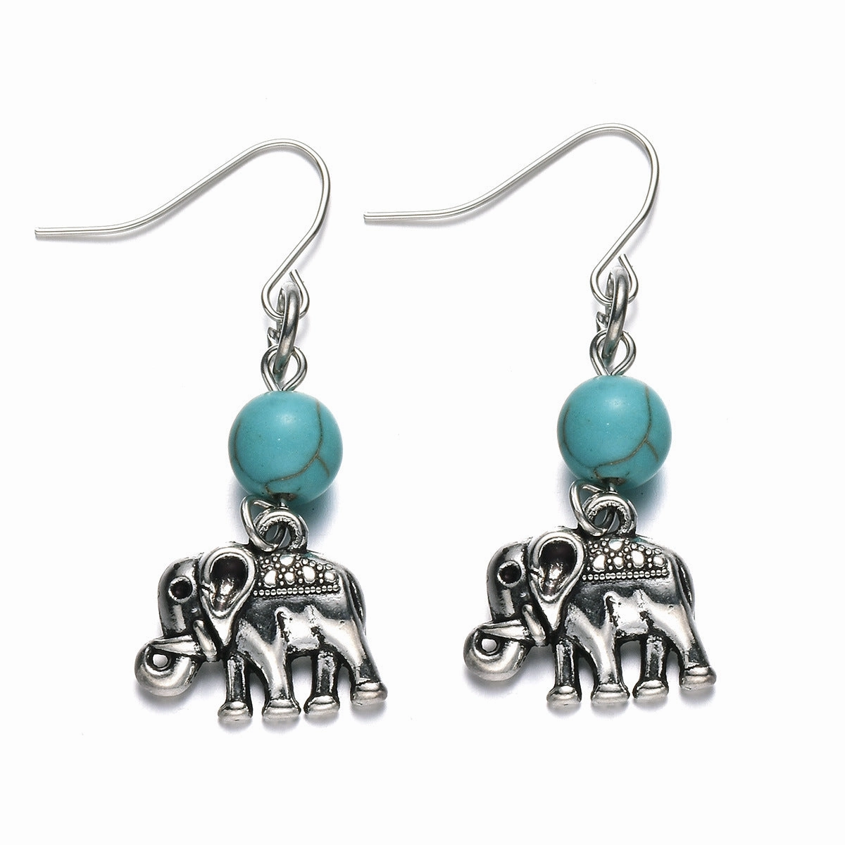 Wholesale Alloy Vintage Turquoise Elephant Earrings