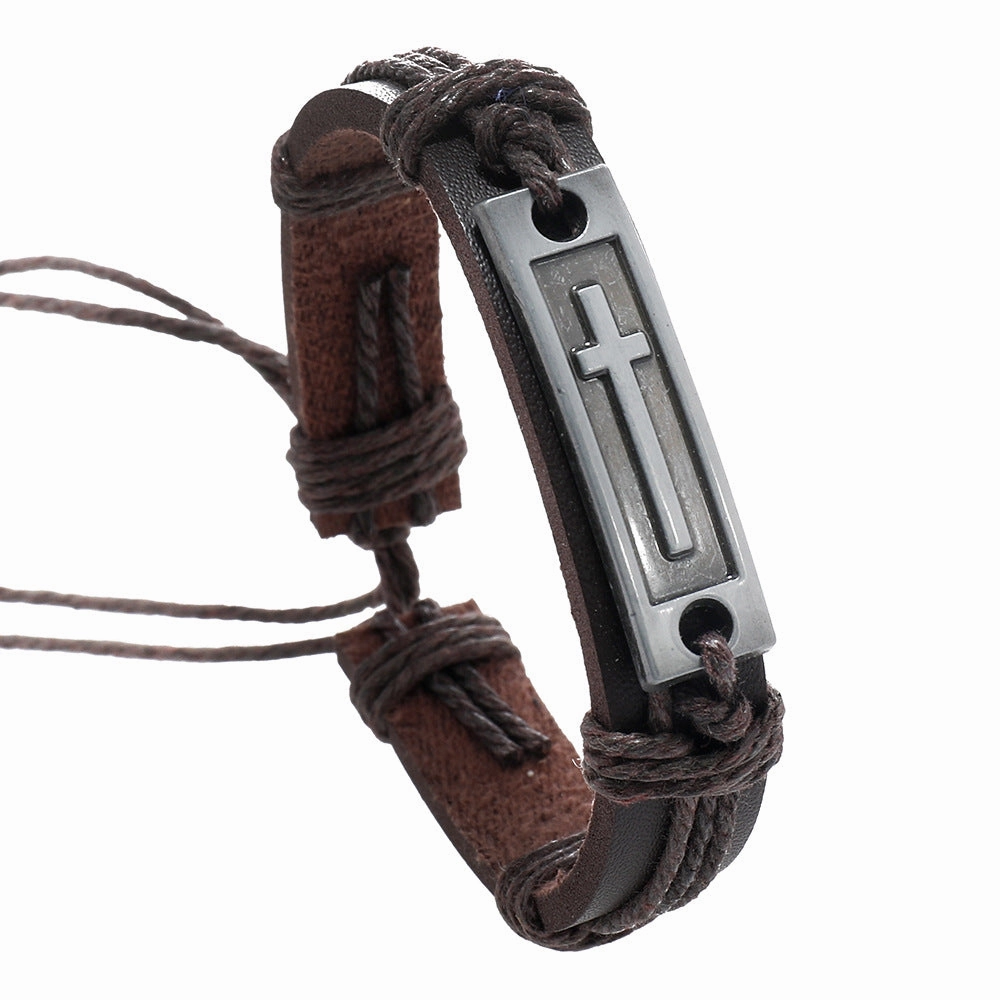 Wholesale Alloy Woven Men's Retro Hemp Rope Leather Bracelet