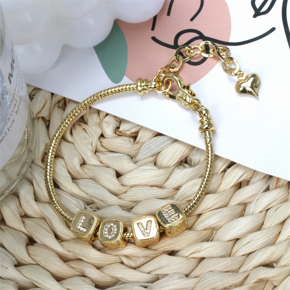 Wholesale Alphabet Snake Gold Plated Copper Beaded Bracelets