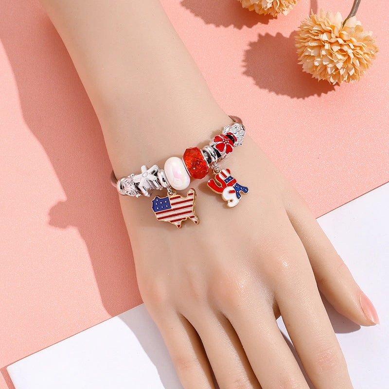 Wholesale American Flag Love Balloon Pendant Stainless Steel Beaded Bracelet