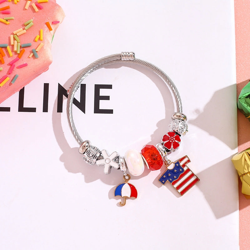 Wholesale American Flag Love Balloon Pendant Stainless Steel Beaded Bracelet