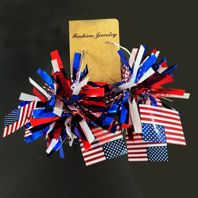 Wholesale American Independence Day Atmosphere Sparkling Big Ball Fireworks Earrings