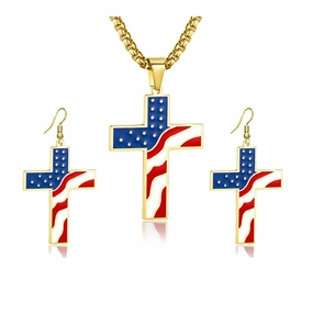 Wholesale American Independence Day Cross Earrings Necklace