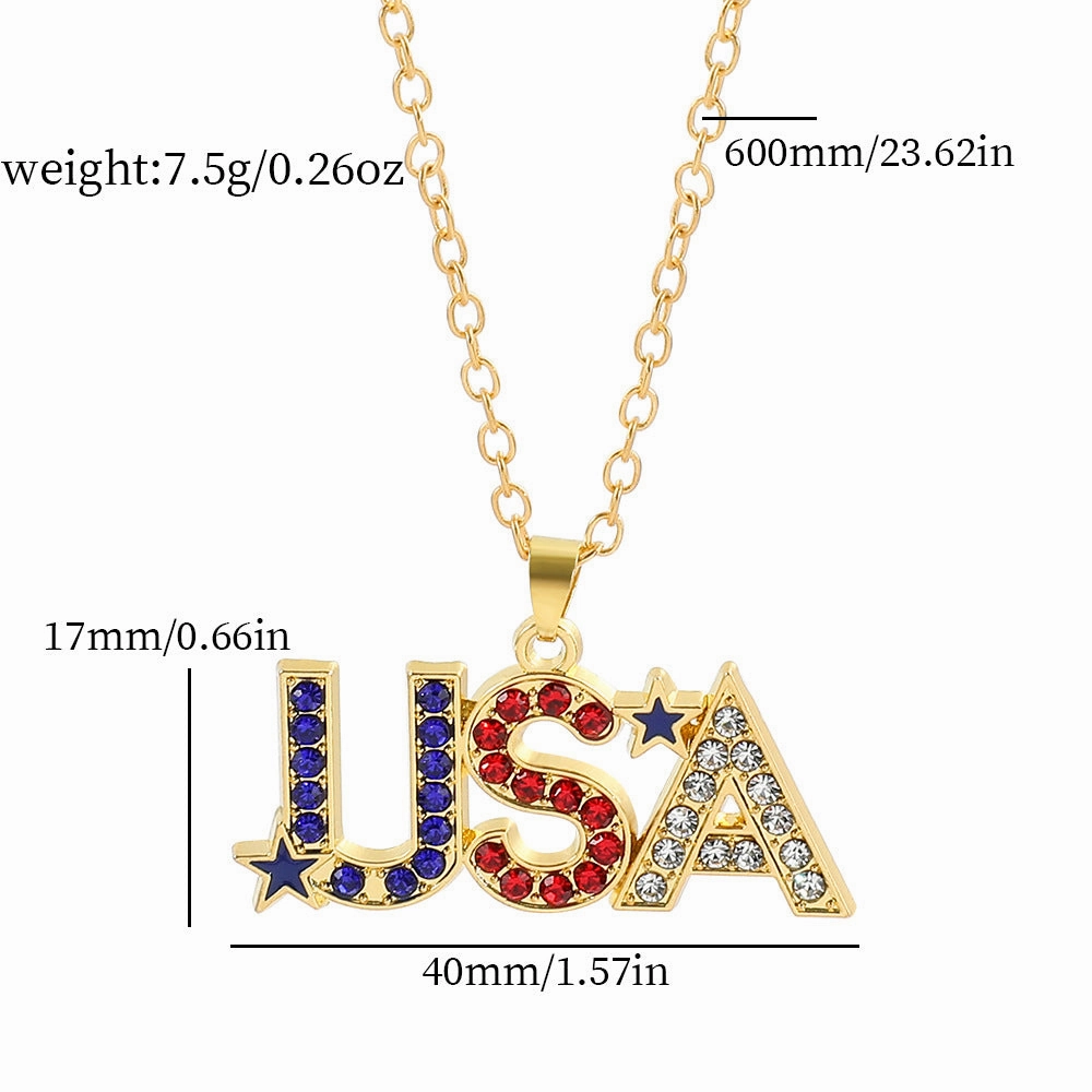 Wholesale American Independence Day Flag Five Pointed Star Diamond Alloy Necklace