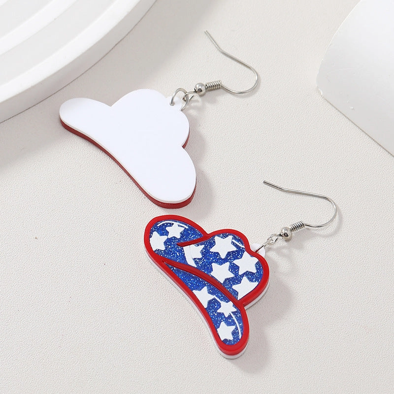 Wholesale American Independence Day Western Cowboy Hat Acrylic Earrings