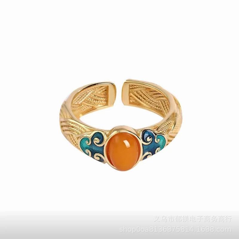 Wholesale Ancient gold palace style retro enamel open ring
