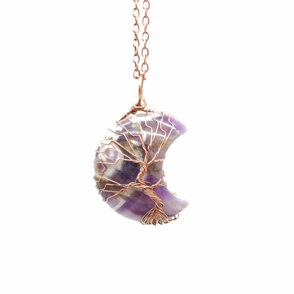 Wholesale Ancient Red Copper Entanglement of The Moon Natural Stone Life Tree Necklace