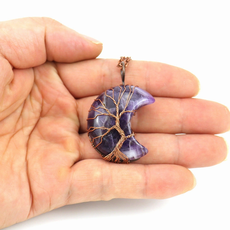 Wholesale Ancient Red Copper Entanglement of The Moon Natural Stone Life Tree Necklace