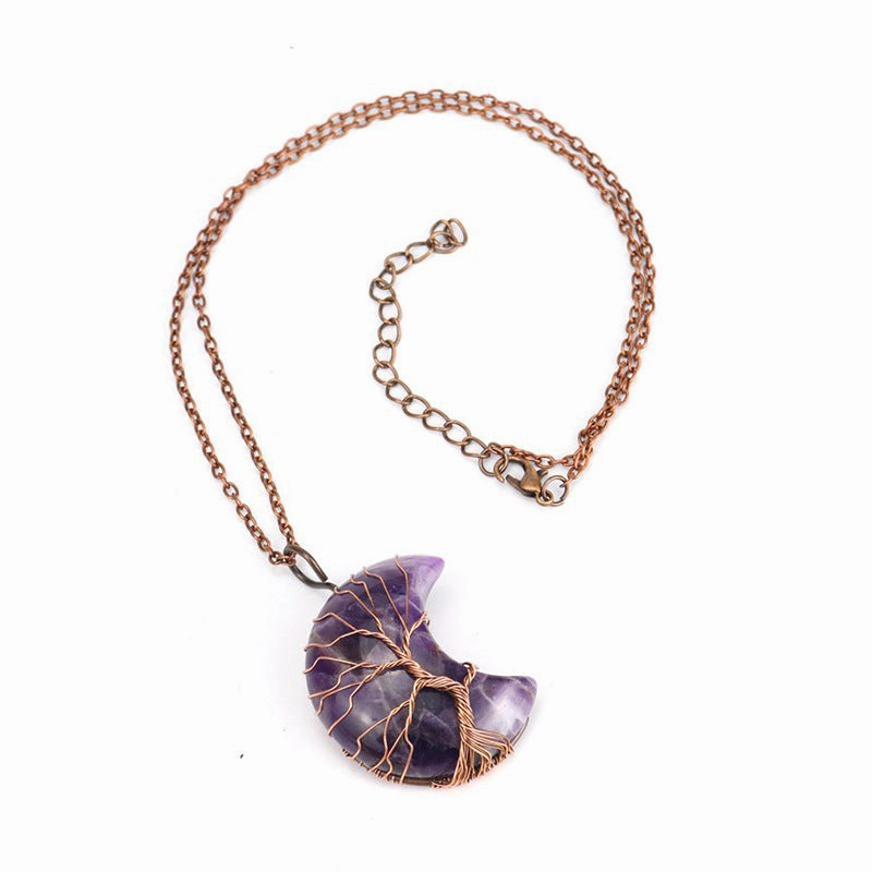 Wholesale Ancient Red Copper Entanglement of The Moon Natural Stone Life Tree Necklace
