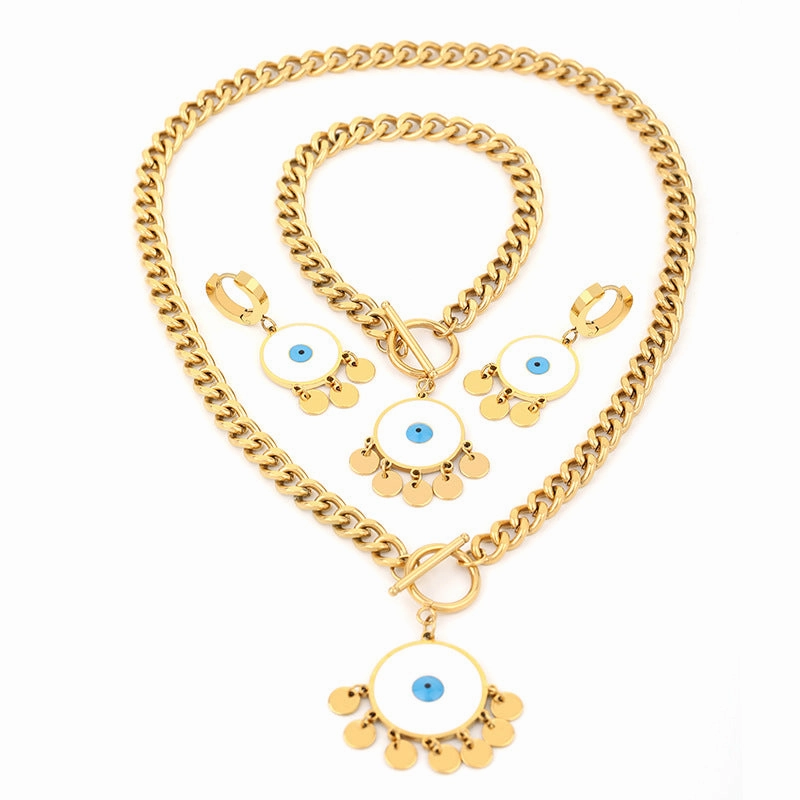 Wholesale ancient special titanium steel real gold tassels do not fade jewelry set earrings