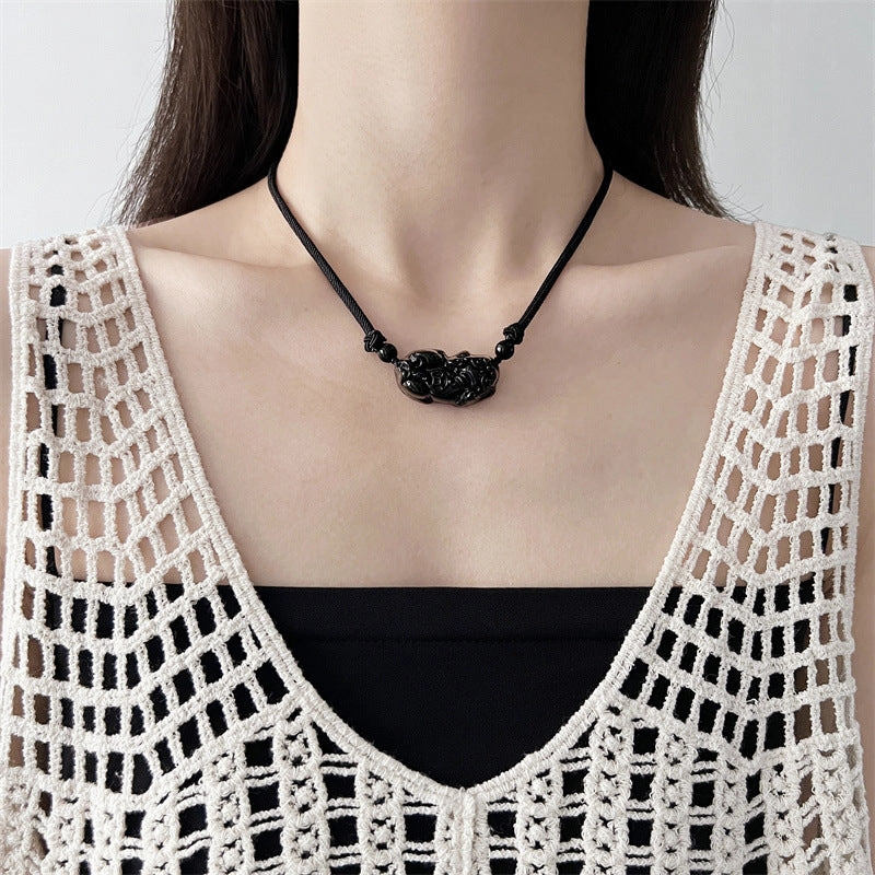 Wholesale Anti-Crystal Obsidian Pixiu Necklace