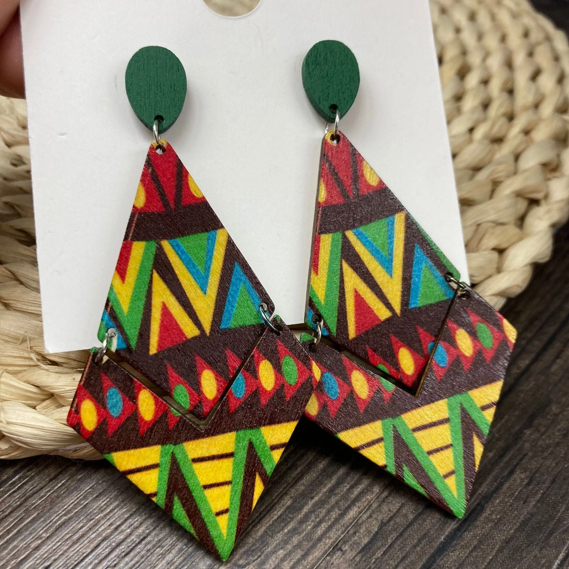 Wholesale Antique Bohemian Printed Wood Earrings