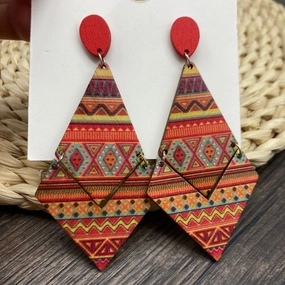Wholesale Antique Bohemian Printed Wood Earrings