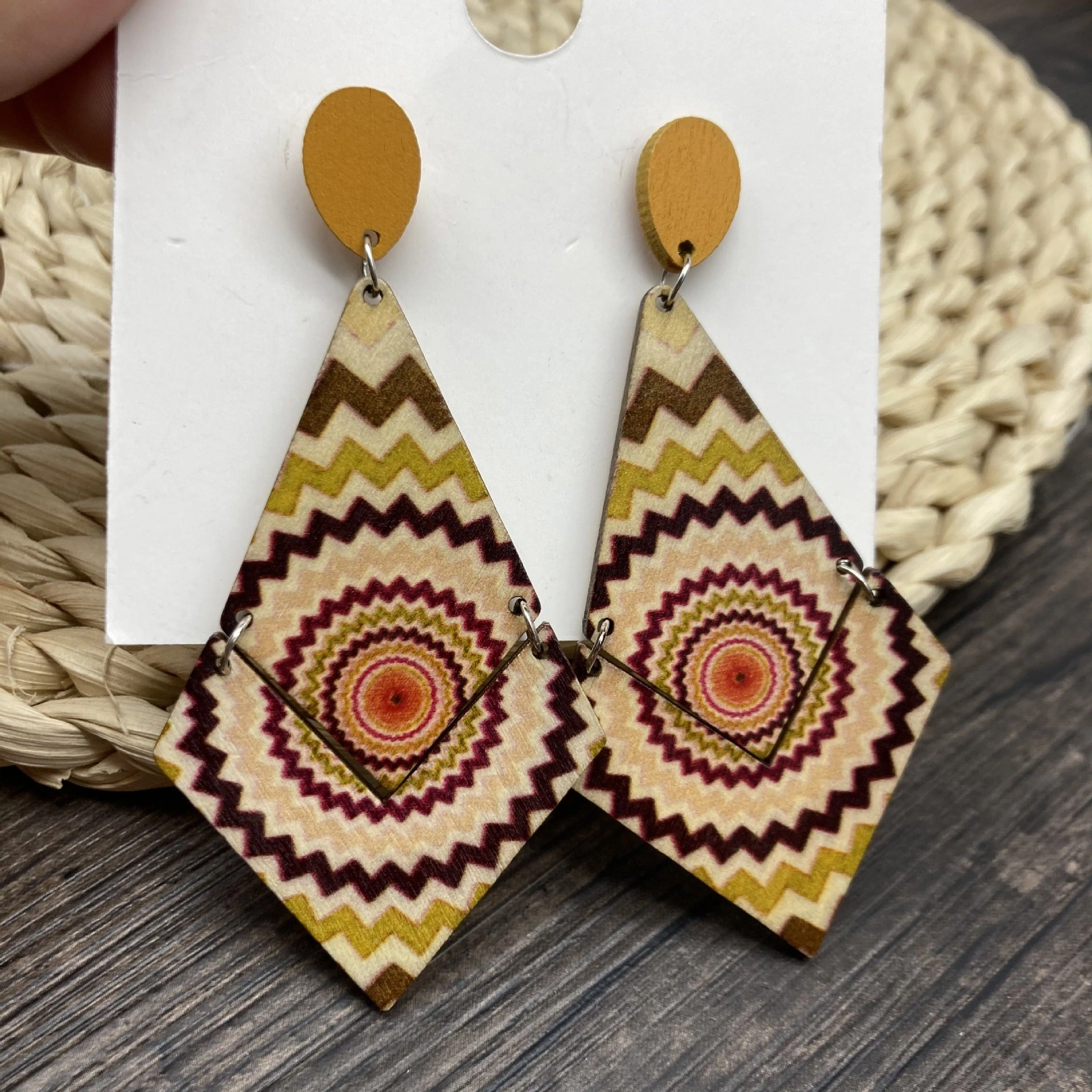 Wholesale Antique Bohemian Printed Wood Earrings