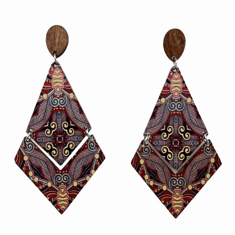 Wholesale Antique Bohemian Printed Wood Earrings