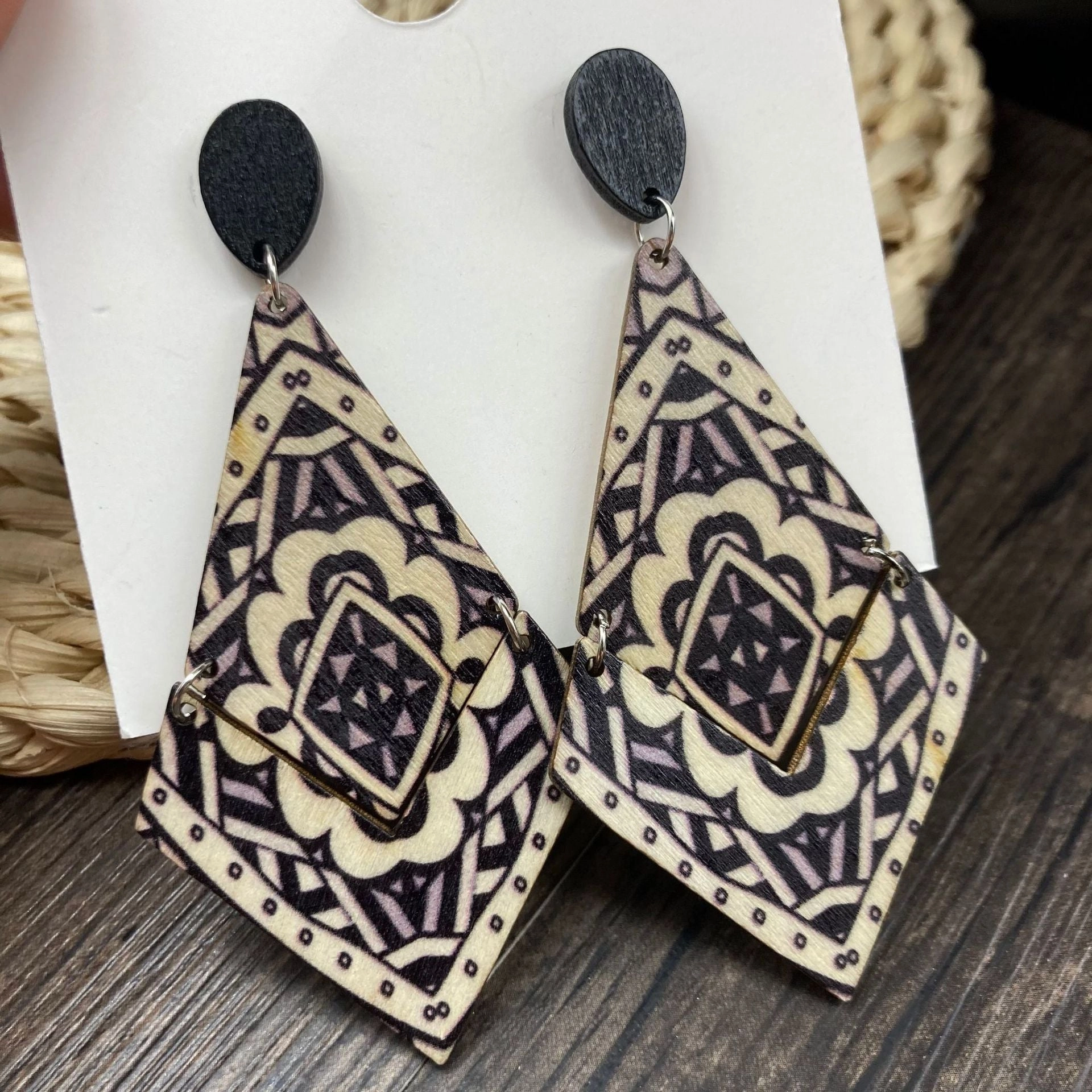 Wholesale Antique Bohemian Printed Wood Earrings