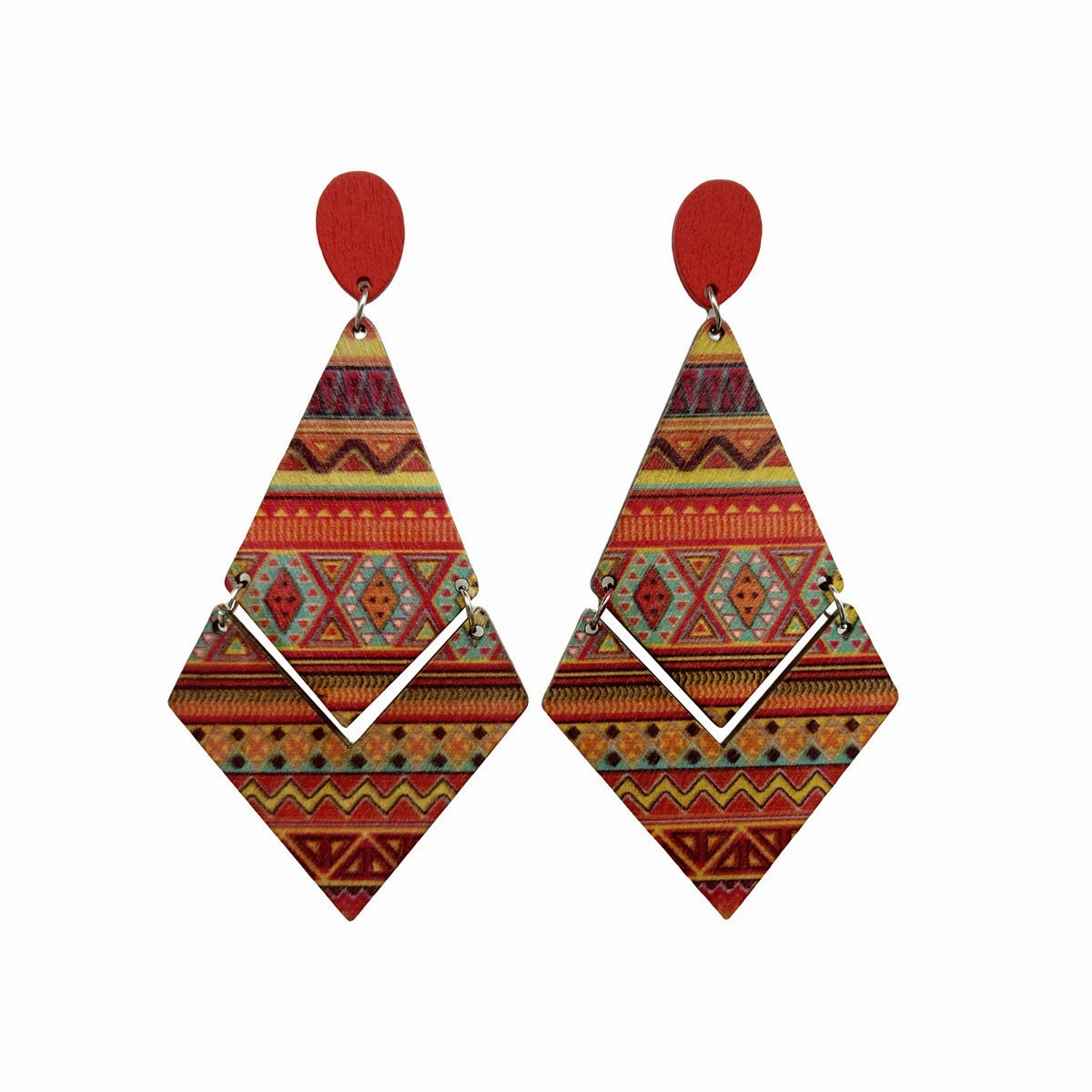 Wholesale Antique Bohemian Printed Wood Earrings