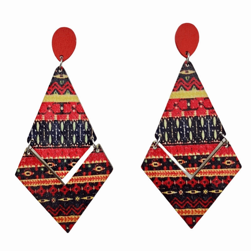 Wholesale Antique Bohemian Printed Wood Earrings