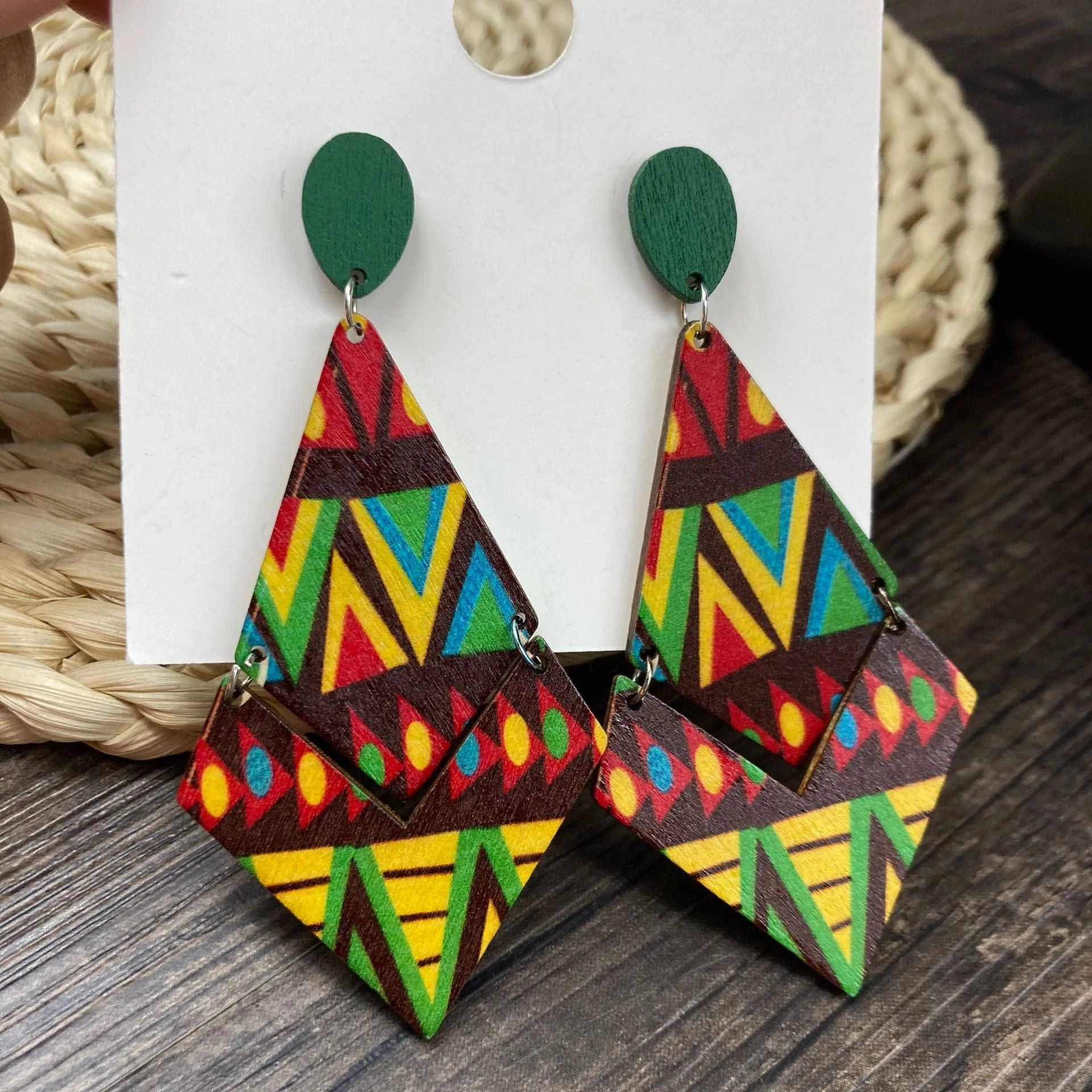 Wholesale Antique Bohemian Printed Wood Earrings