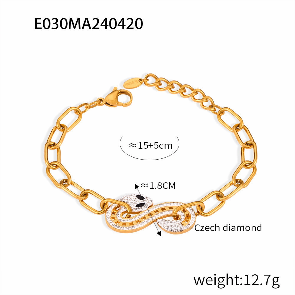 Wholesale Antique Light Luxury Personalized Shaped Chain Jewelry S-shaped Full Diamond Design Sense Snake Pendant Titanium Steel Jewelry Set