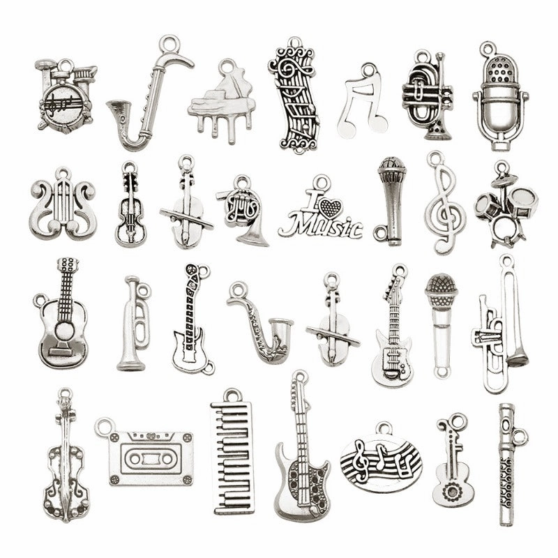 Wholesale Antique Silver Violin Guitar Saxophone Instrument Notes Creative DIY Necklace Bracelet Pendant