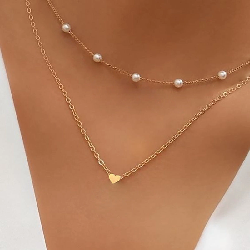 Wholesale Artificial pearl clavicle chain creative cross pendant necklace retro multi-layered necklace
