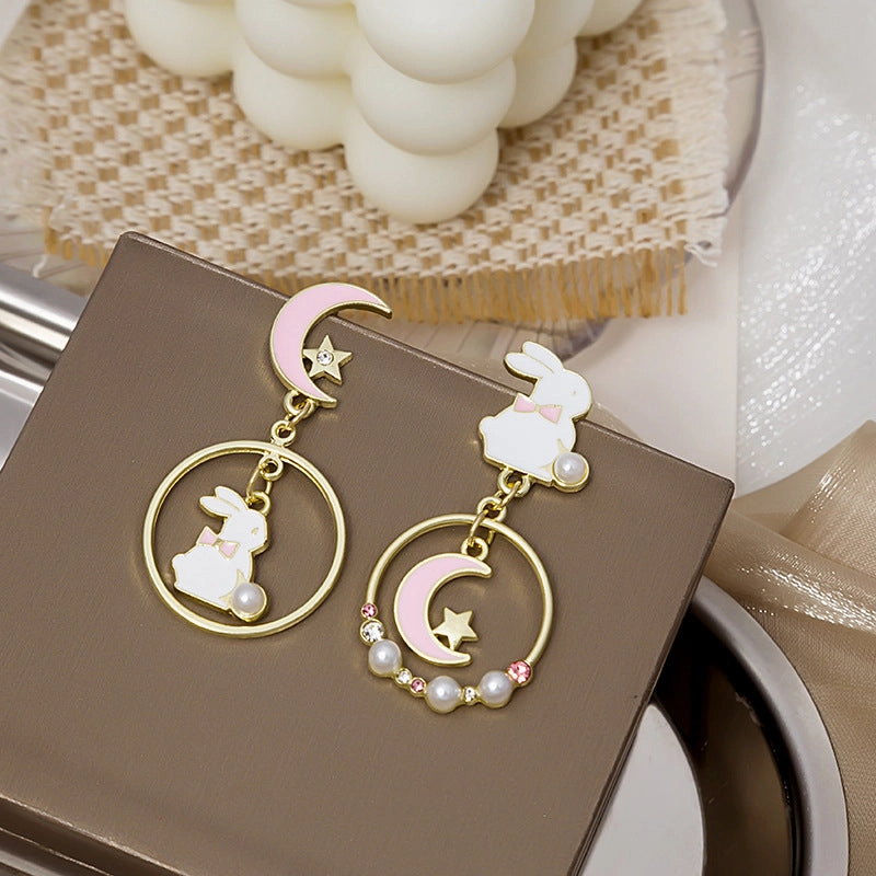 Wholesale Asymmetric Cute Rabbit Alloy Earrings