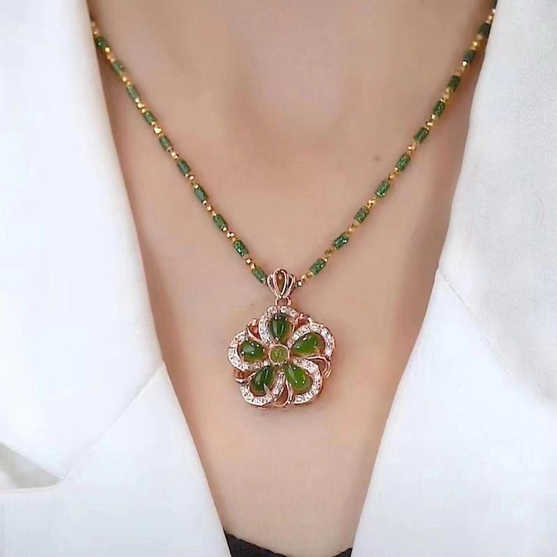 Wholesale Atmospheric round bamboo jasper pendant necklace