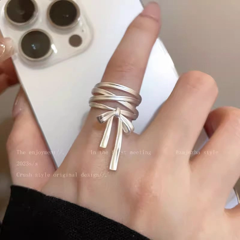 Wholesale Ballet style bow ribbon adjustable finger ring