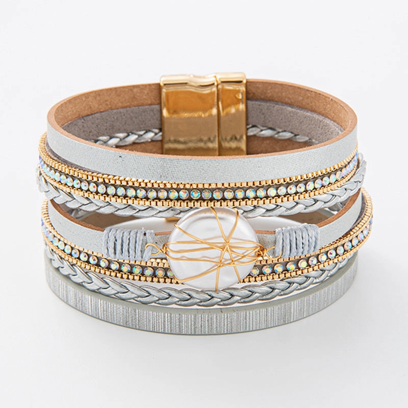 Wholesale Baroque Freshwater Pearl Braided Multi-Layered Leather Bracelet