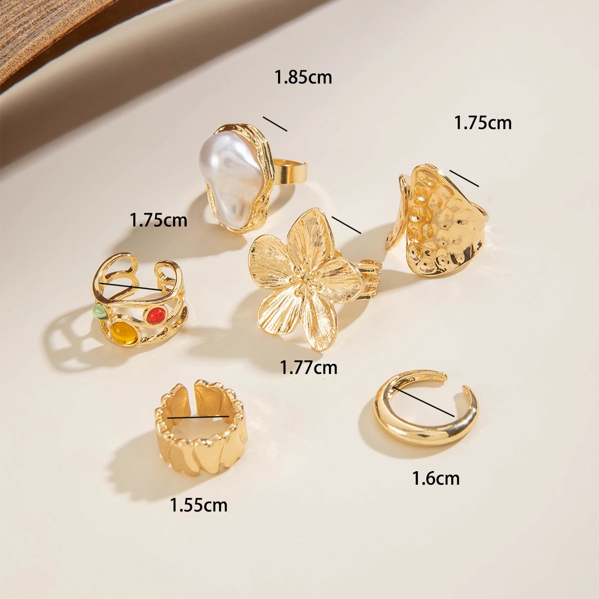 Wholesale Baroque pearl vintage metal lava flower combination ring six-piece set