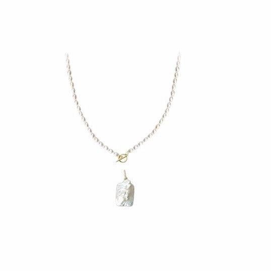 Wholesale Baroque Rice Pearl Necklace Square Pendant Stacked Long Woolen Chain