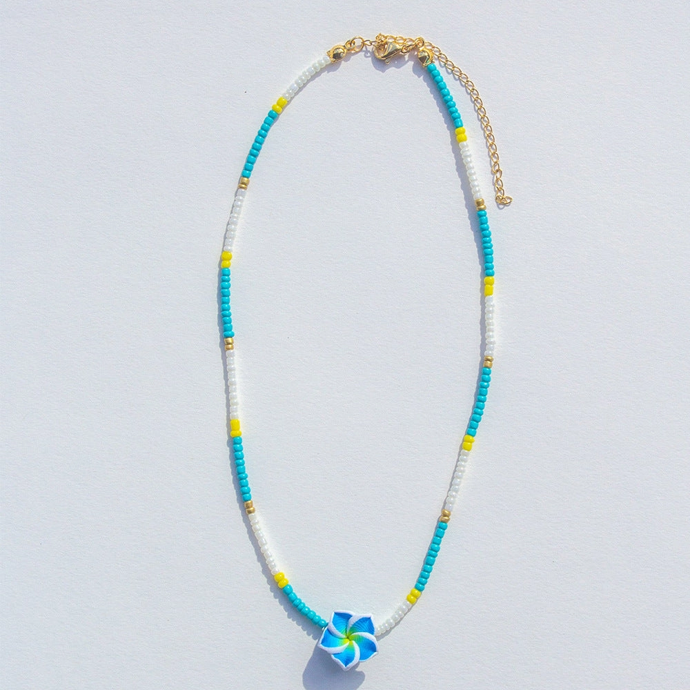 Wholesale Beach Bohemian Holiday Style Plumeria Flower Rice Bead Necklace