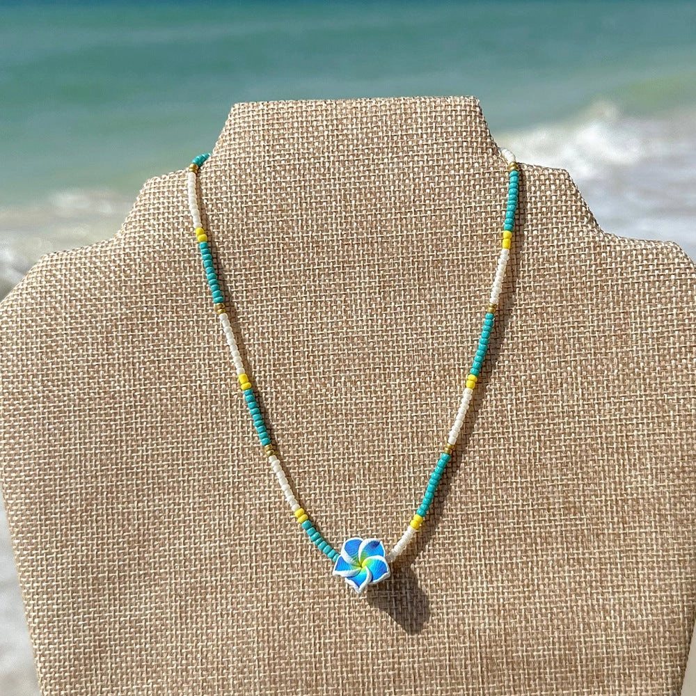 Wholesale Beach Bohemian Holiday Style Plumeria Flower Rice Bead Necklace