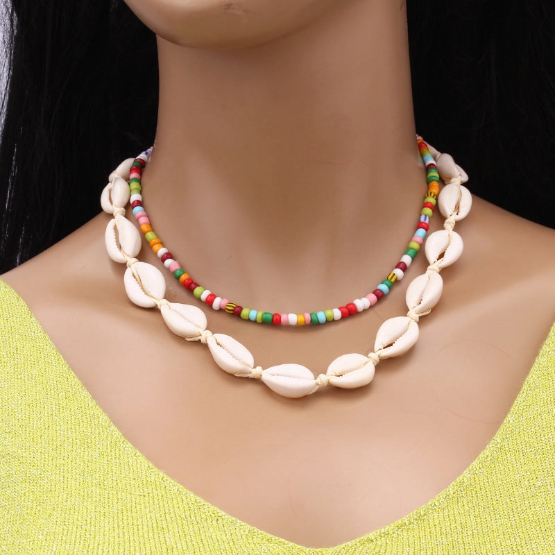 Wholesale Beach Ocean Double Layered Shell Necklace