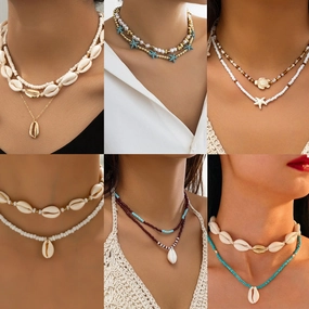 Wholesale Beach Ocean Double Layered Shell Necklace