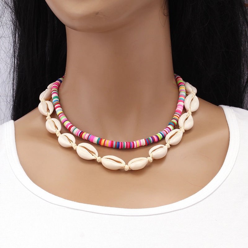 Wholesale Beach Ocean Double Layered Shell Necklace
