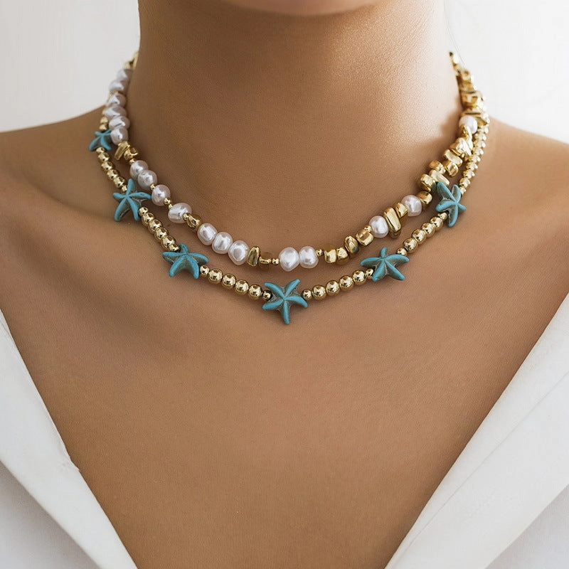 Wholesale Beach Ocean Double Layered Shell Necklace