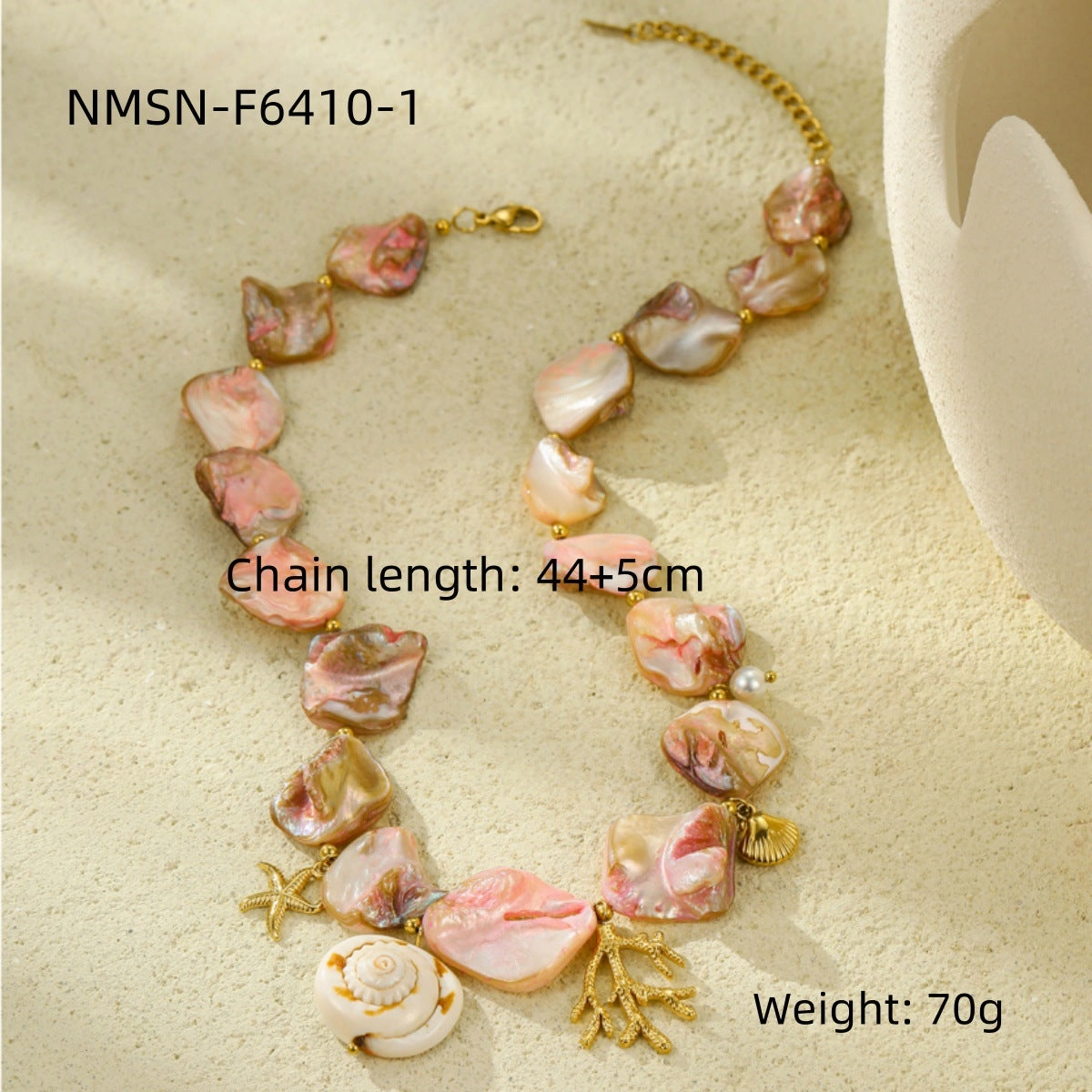 Wholesale Beach Style Stainless Steel Pink Shell Coral Ocean Clavicle Necklace