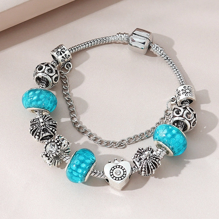 Wholesale Beaded Crystal Vintage Hollow Crown Heart Bracelet