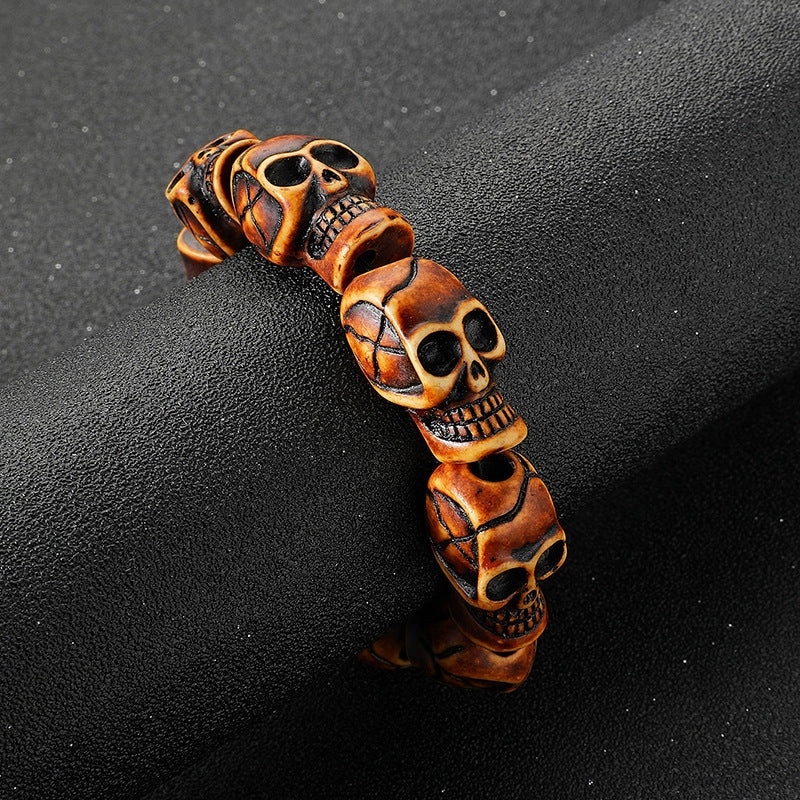 Wholesale Beaded Punk Resin Halloween Skull Bracelet
