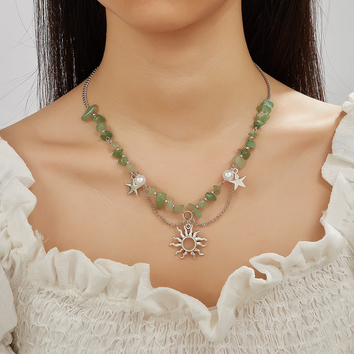 Wholesale Beaded Tassel Sun Star Necklace Colorful Irregular Gravel Collarbone Necklace