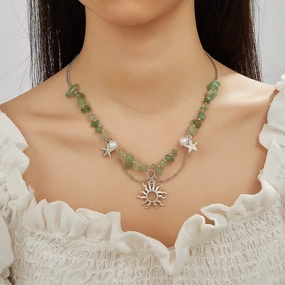 Wholesale Beaded Tassel Sun Star Necklace Colorful Irregular Gravel Collarbone Necklace
