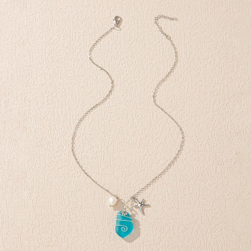 Wholesale Beautiful Colored Sea Glass Pendant Sweater Necklace