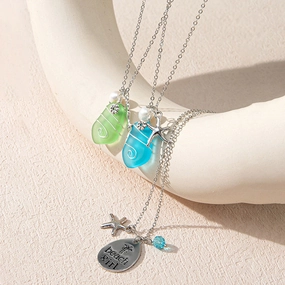 Wholesale Beautiful Colored Sea Glass Pendant Sweater Necklace