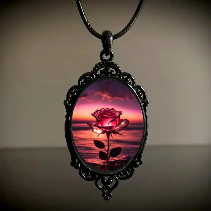 Wholesale Beautiful Seaside Sunset Rose Pattern Glass Necklaces