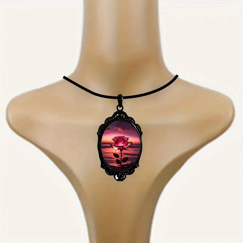 Wholesale Beautiful Seaside Sunset Rose Pattern Glass Necklaces