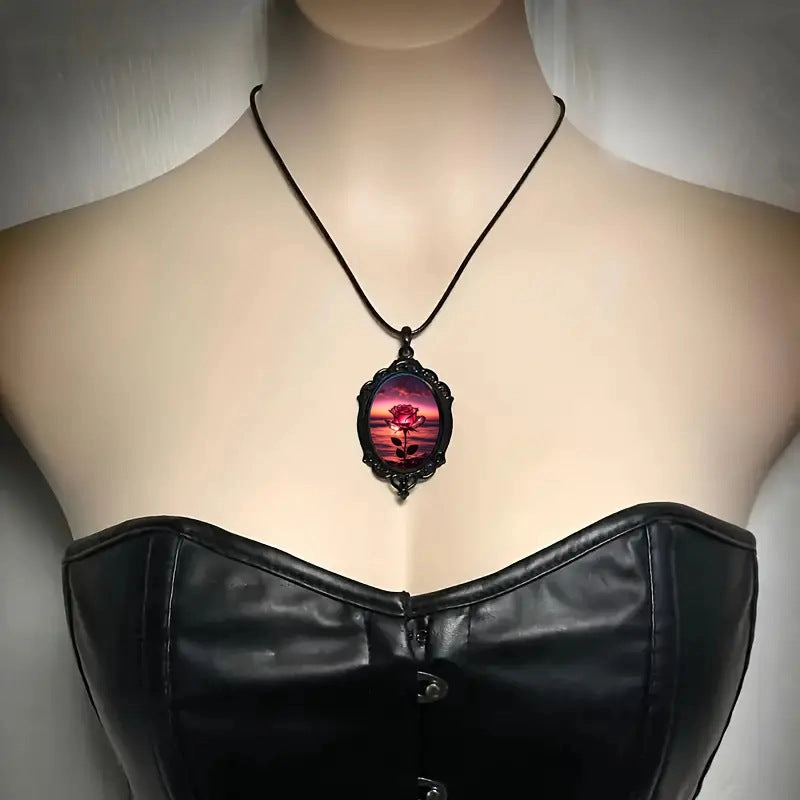 Wholesale Beautiful Seaside Sunset Rose Pattern Glass Necklaces
