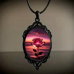 Wholesale Beautiful Seaside Sunset Rose Pattern Glass Necklaces