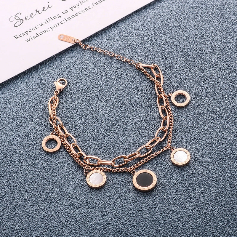 Wholesale Black and White Belloma Numeral Double Layer Titanium Steel Bracelet